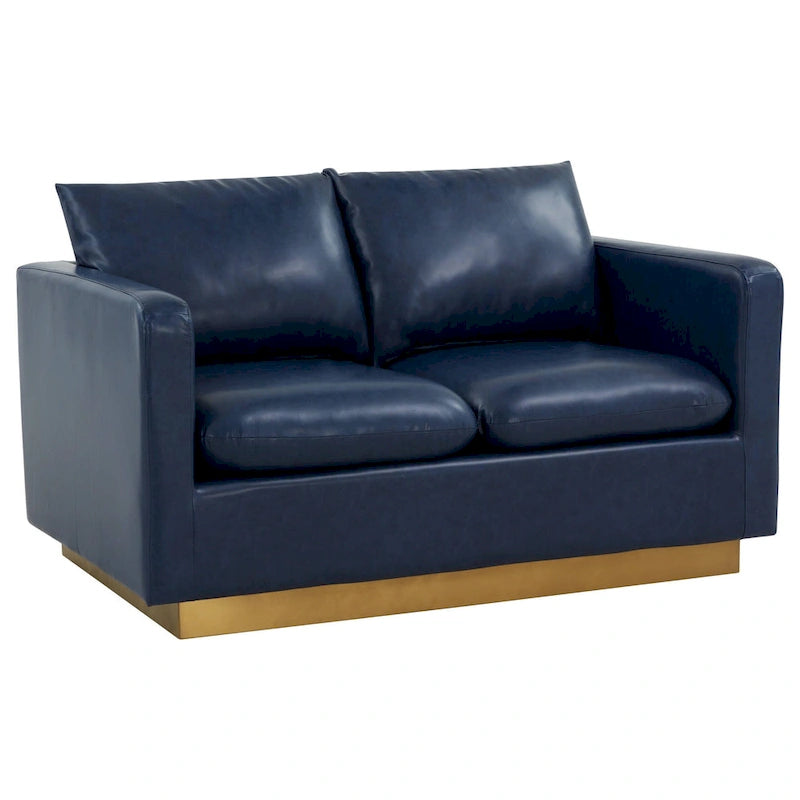 Causeuse en cuir moderne LeisureMod Nervo avec base et coussins dorés - 55,9