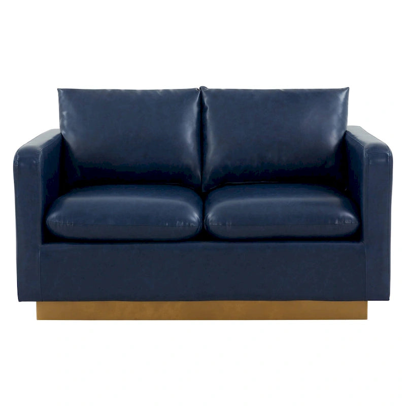 Causeuse en cuir moderne LeisureMod Nervo avec base et coussins dorés - 55,9
