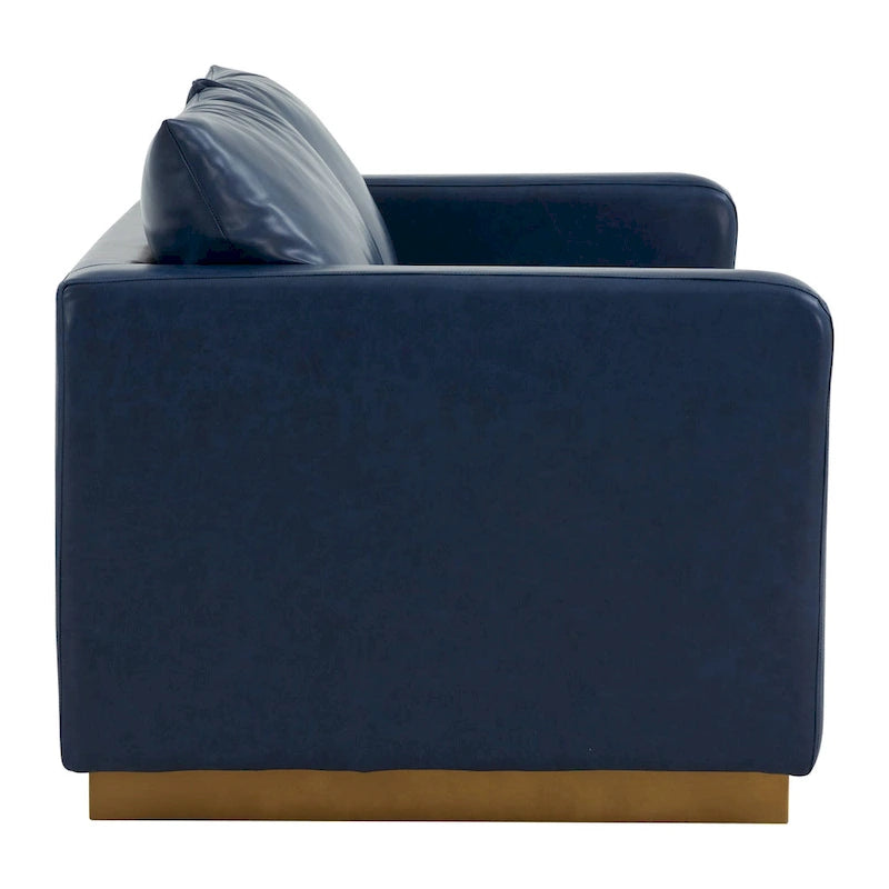 Causeuse en cuir moderne LeisureMod Nervo avec base et coussins dorés - 55,9