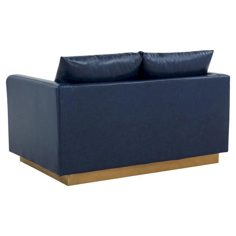 Causeuse en cuir moderne LeisureMod Nervo avec base et coussins dorés - 55,9