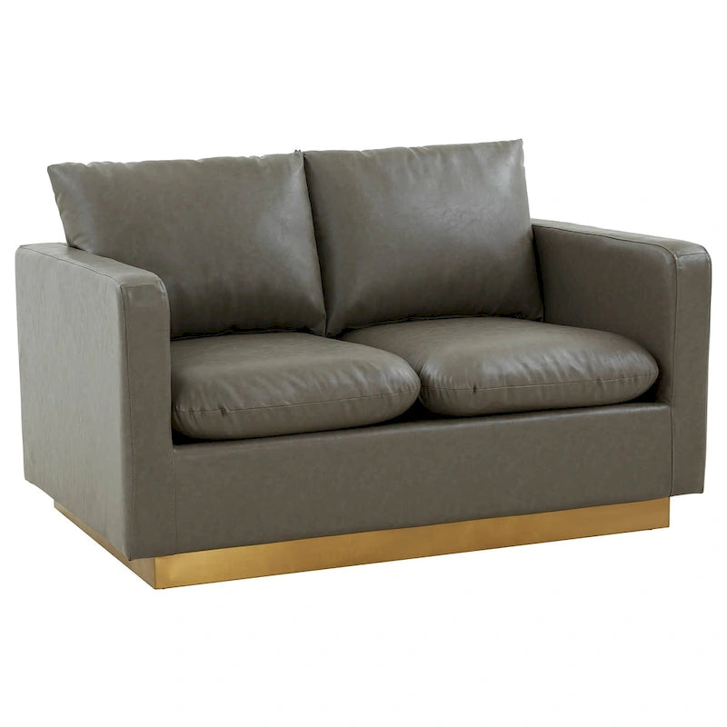 Causeuse en cuir moderne LeisureMod Nervo avec base et coussins dorés - 55,9