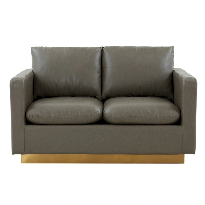 Causeuse en cuir moderne LeisureMod Nervo avec base et coussins dorés - 55,9