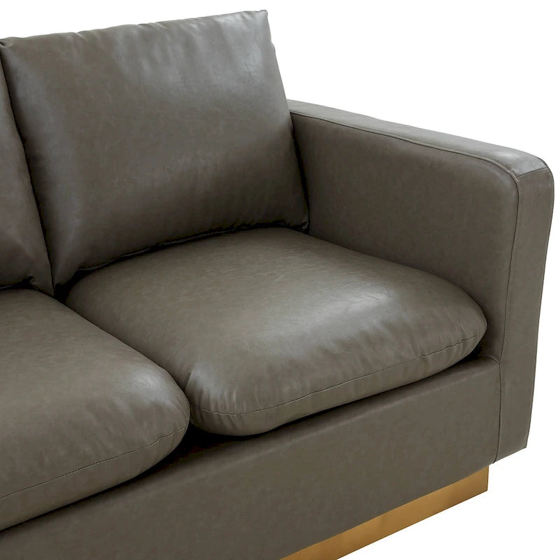 Causeuse en cuir moderne LeisureMod Nervo avec base et coussins dorés - 55,9