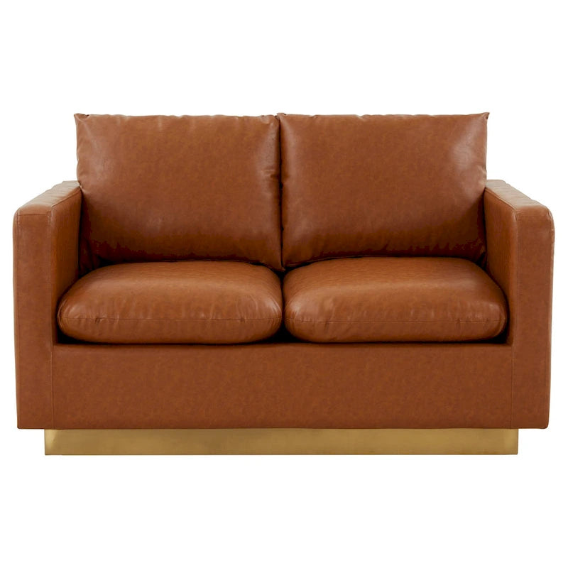 Causeuse en cuir moderne LeisureMod Nervo avec base et coussins dorés - 55,9