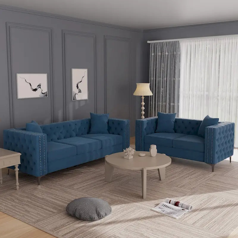 Morden Fort Ensemble canapé et causeuse 2 places en velours hollandais beige, avec pieds en fer
