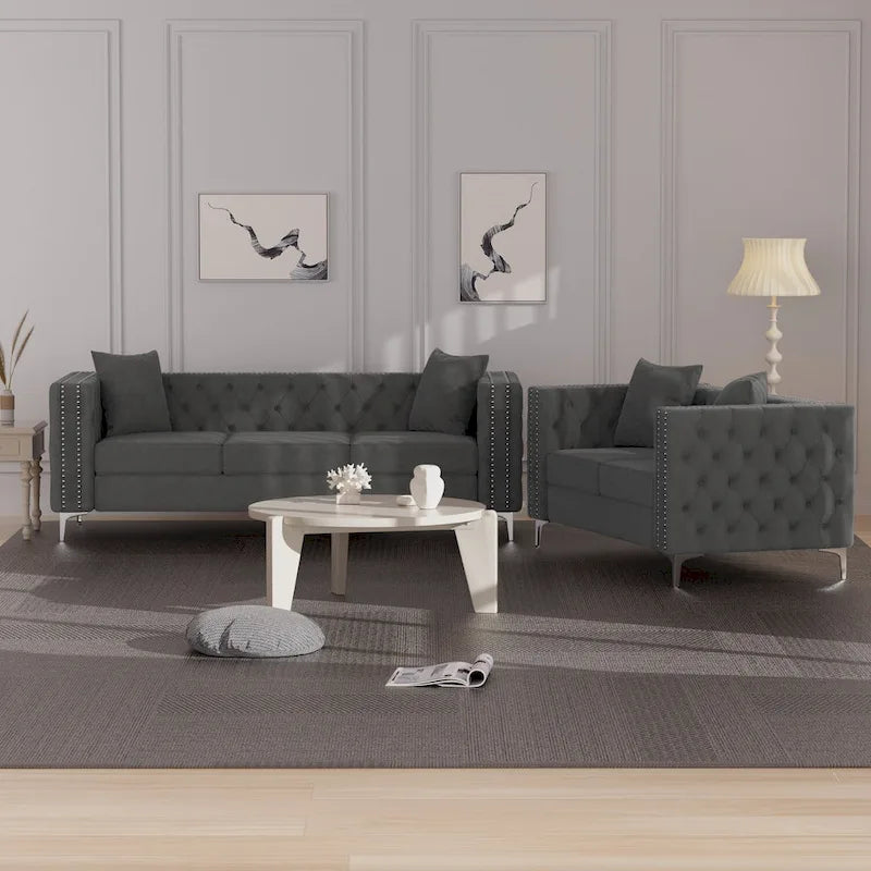 Morden Fort Ensemble canapé et causeuse 2 places en velours hollandais beige, avec pieds en fer