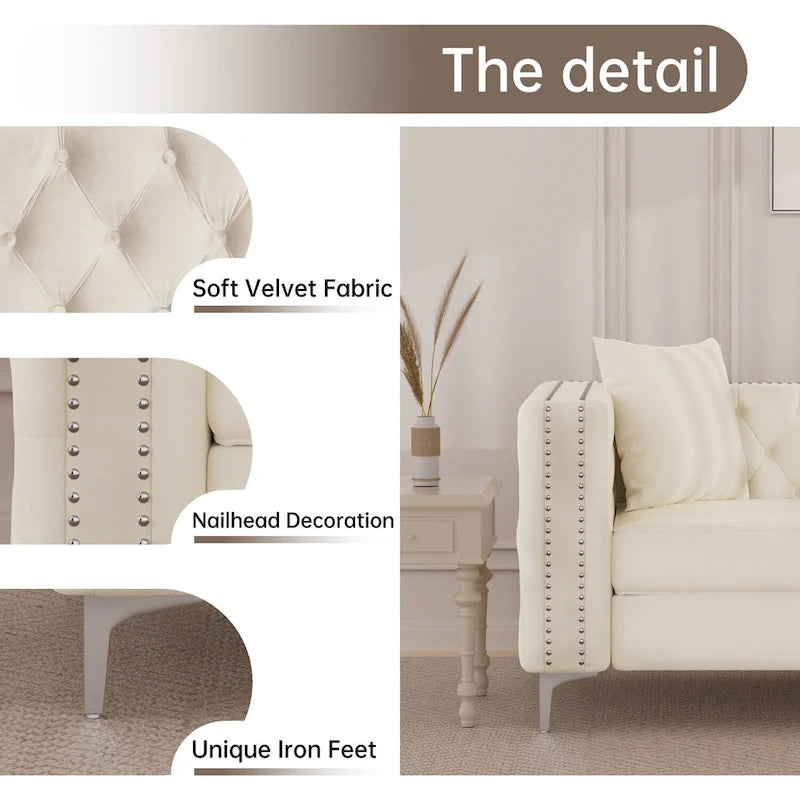 Morden Fort Ensemble canapé et causeuse 2 places en velours hollandais beige, avec pieds en fer