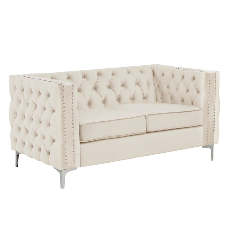 Morden Fort Ensemble canapé et causeuse 2 places en velours hollandais beige, avec pieds en fer