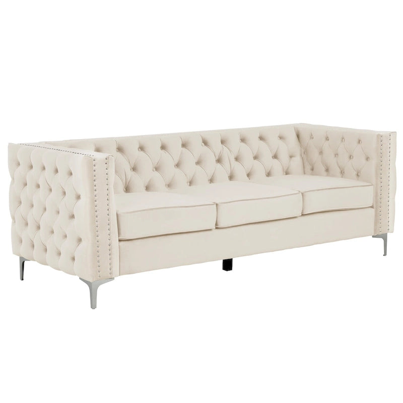 Morden Fort Ensemble canapé et causeuse 2 places en velours hollandais beige, avec pieds en fer
