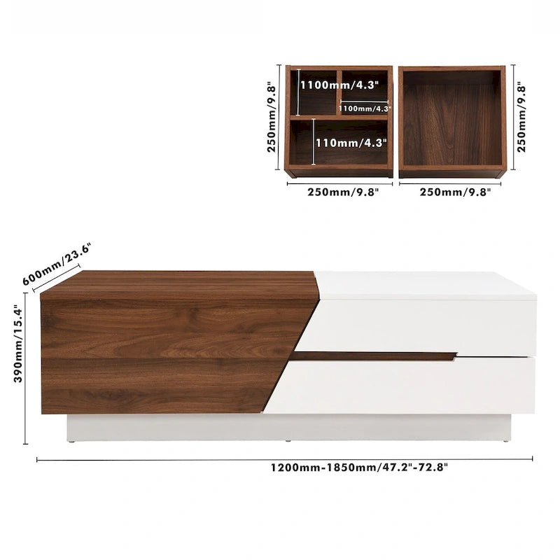 Table basse moderne extensible Merax avec plateau coulissant