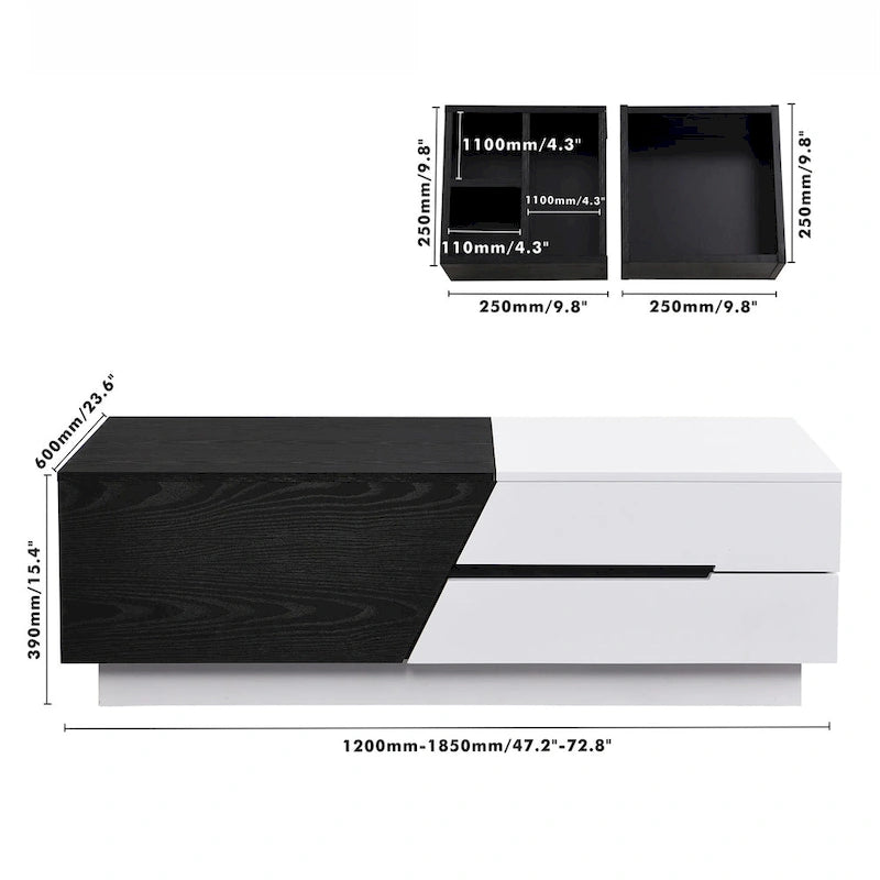 Table basse moderne extensible Merax avec plateau coulissant