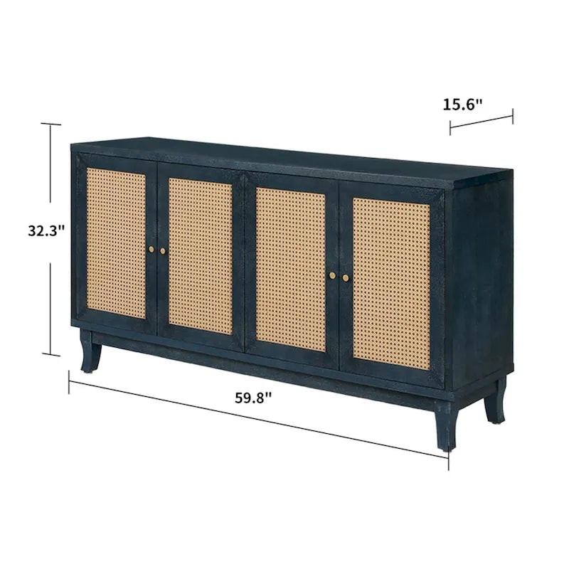 Meuble de rangement d'appoint avec 4 portes en rotin