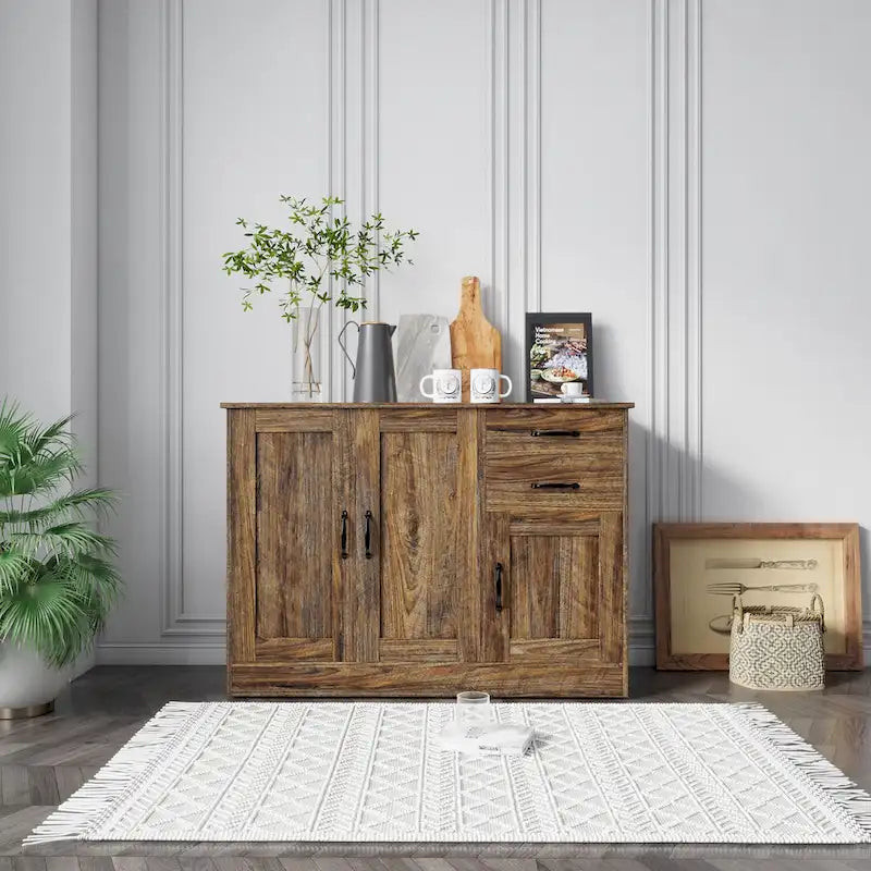 Buffet moderne en bois avec 2 portes, 1 rangement et 2 tiroirs - Console de rangement pour entrée/salle à manger avec portes