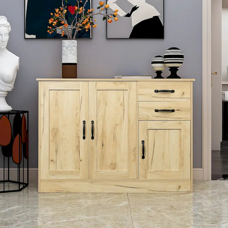 Buffet moderne en bois avec 2 portes, 1 rangement et 2 tiroirs - Console de rangement pour entrée/salle à manger avec portes