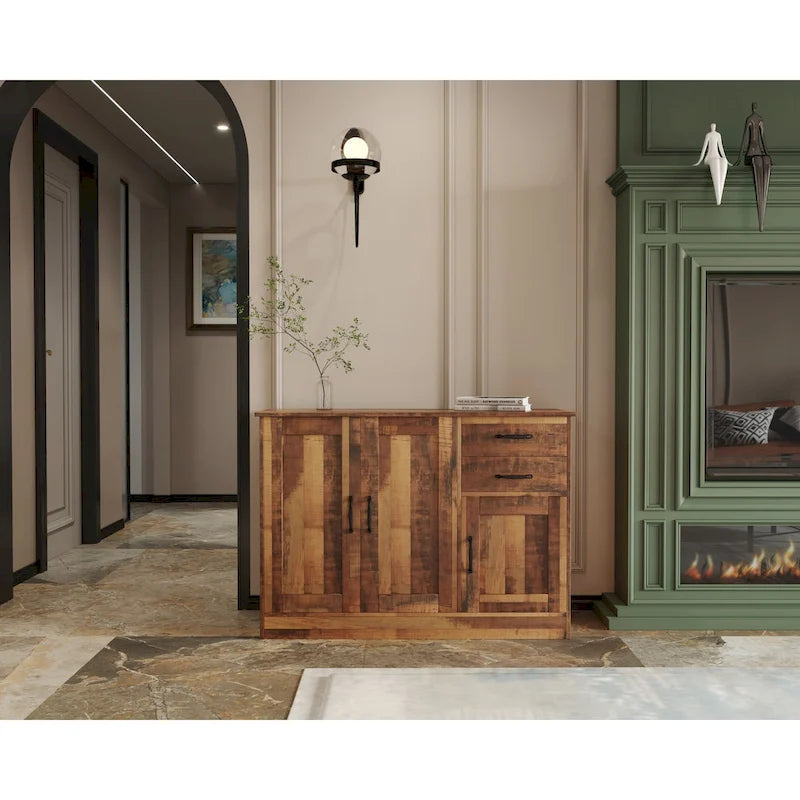 Buffet moderne en bois avec 2 portes, 1 rangement et 2 tiroirs - Console de rangement pour entrée/salle à manger avec portes