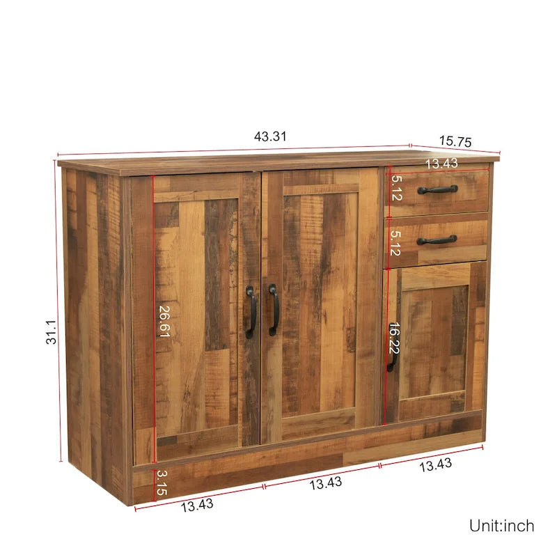Buffet moderne en bois avec 2 portes, 1 rangement et 2 tiroirs - Console de rangement pour entrée/salle à manger avec portes
