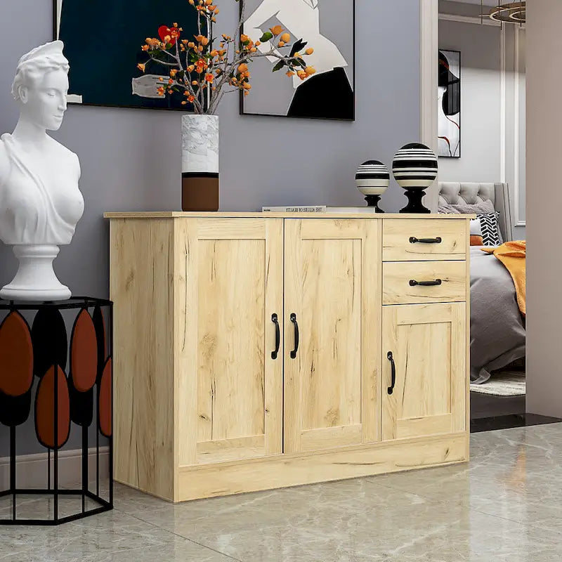 Buffet moderne en bois avec 2 portes, 1 rangement et 2 tiroirs - Console de rangement pour entrée/salle à manger avec portes