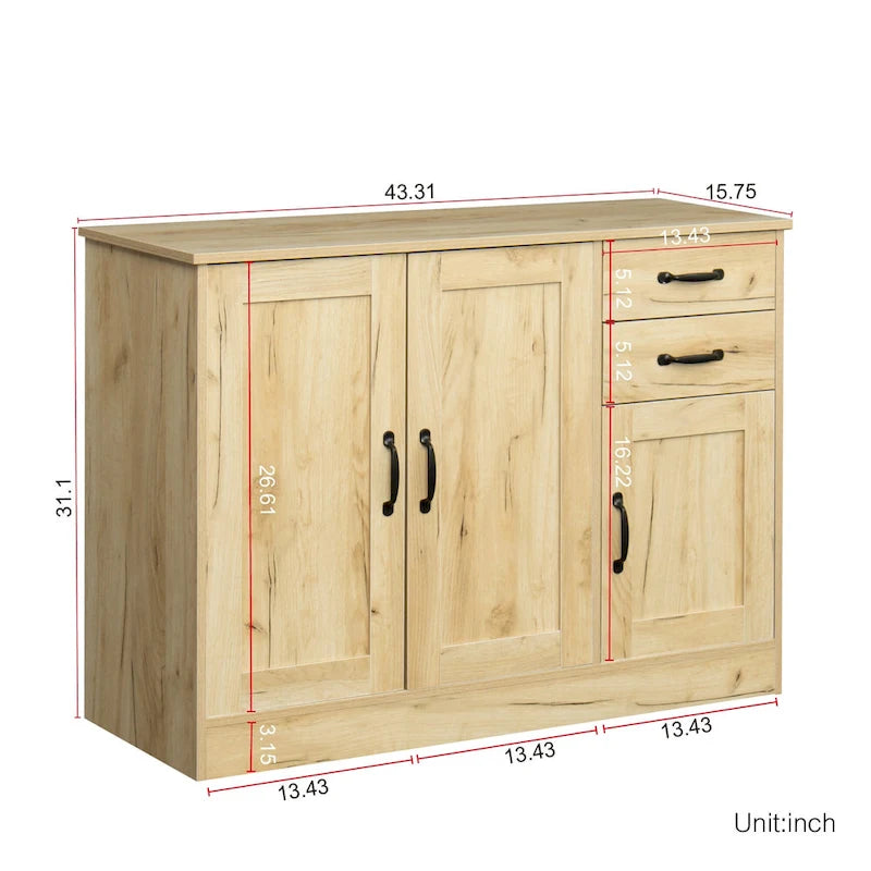 Buffet moderne en bois avec 2 portes, 1 rangement et 2 tiroirs - Console de rangement pour entrée/salle à manger avec portes