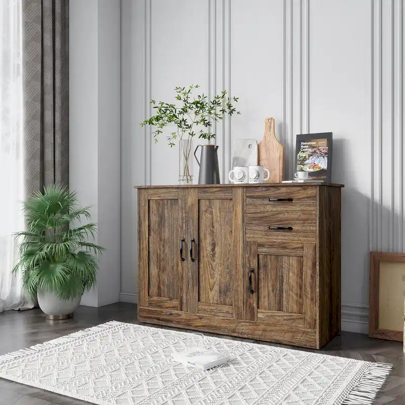 Buffet moderne en bois avec 2 portes, 1 rangement et 2 tiroirs - Console de rangement pour entrée/salle à manger avec portes