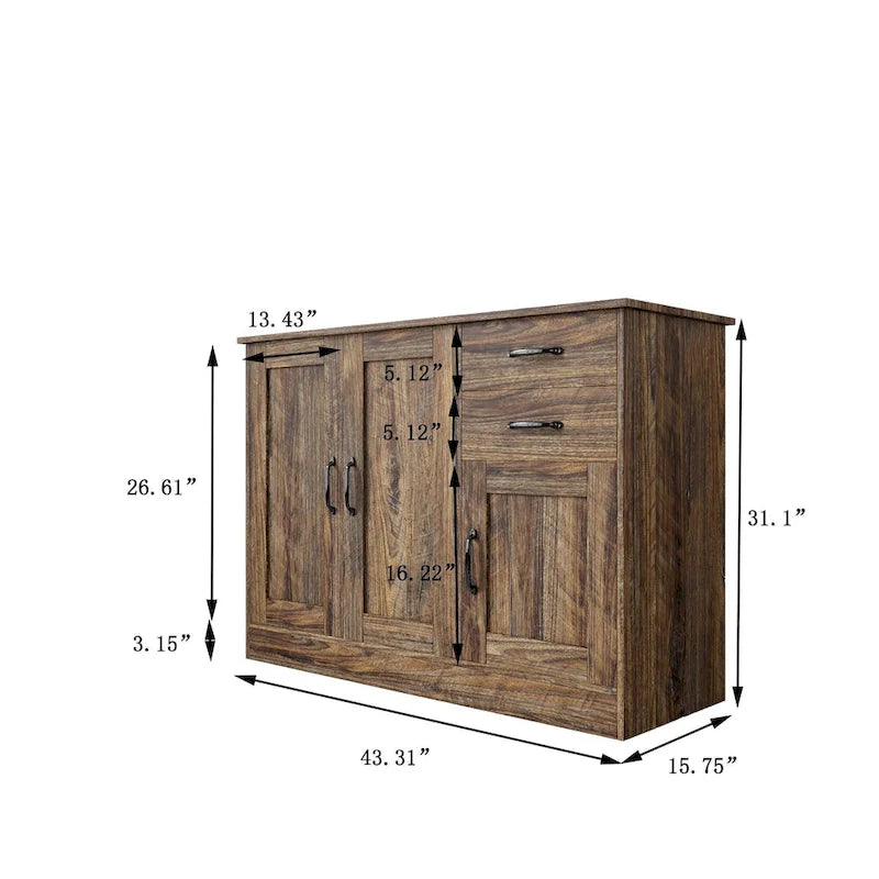 Buffet moderne en bois avec 2 portes, 1 rangement et 2 tiroirs - Console de rangement pour entrée/salle à manger avec portes