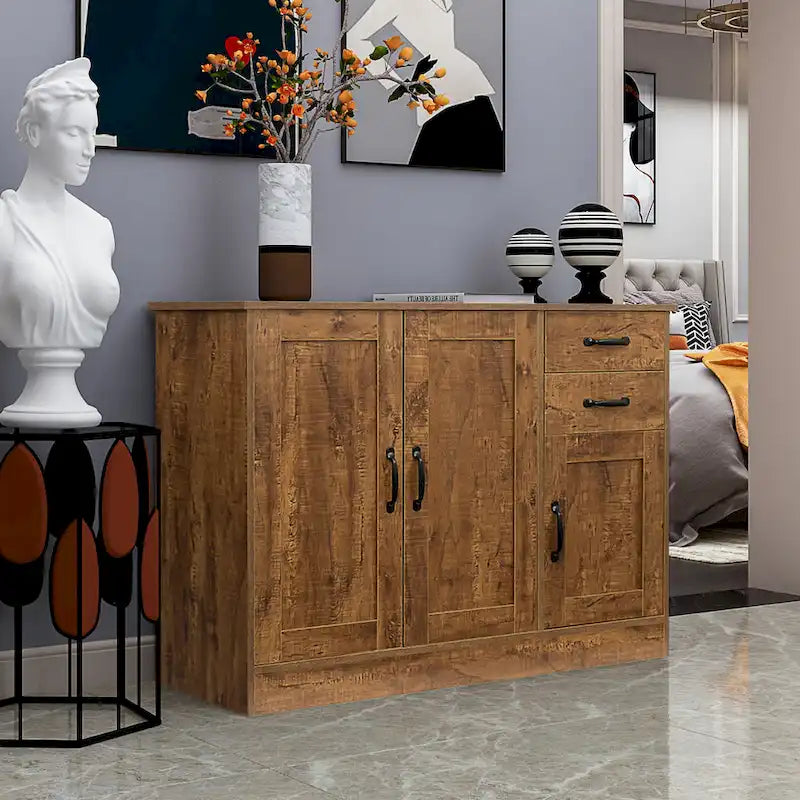 Buffet moderne en bois avec 2 portes, 1 rangement et 2 tiroirs - Console de rangement pour entrée/salle à manger avec portes