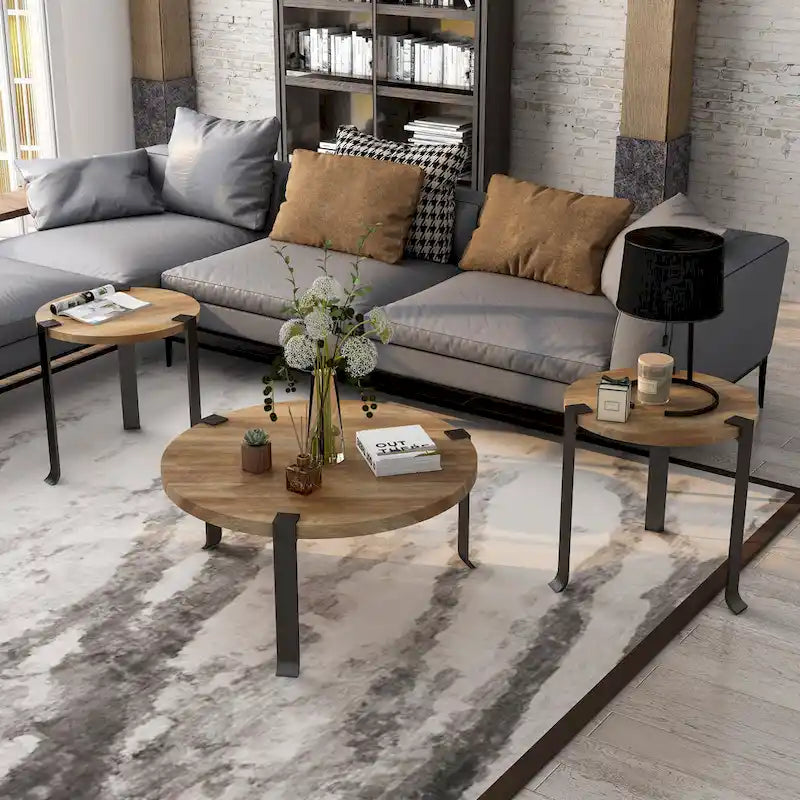 Moril Transitional 41-inch Steel Round 3-Piece Coffee Table and Side Tables Set by Furniture of America