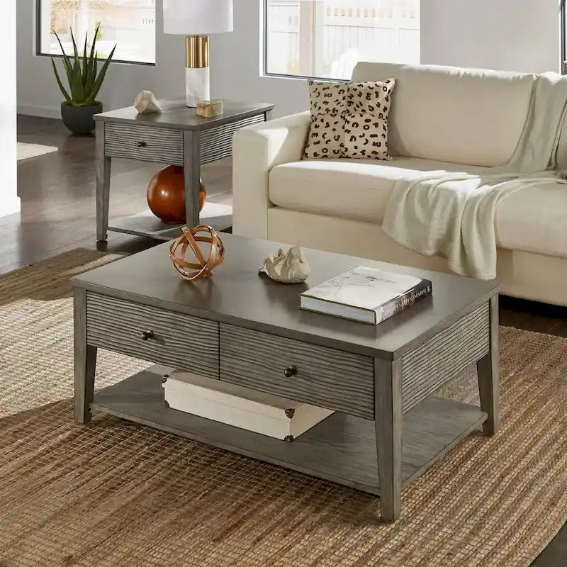 Table en ciment fibré gris avec étagère, finition gris antique Coober, par iNSPIRE Q Modern