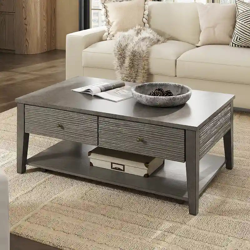 Table en ciment fibré gris avec étagère, finition gris antique Coober, par iNSPIRE Q Modern