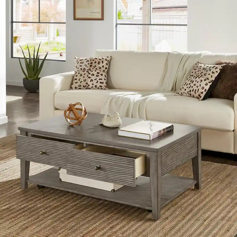 Table en ciment fibré gris avec étagère, finition gris antique Coober, par iNSPIRE Q Modern