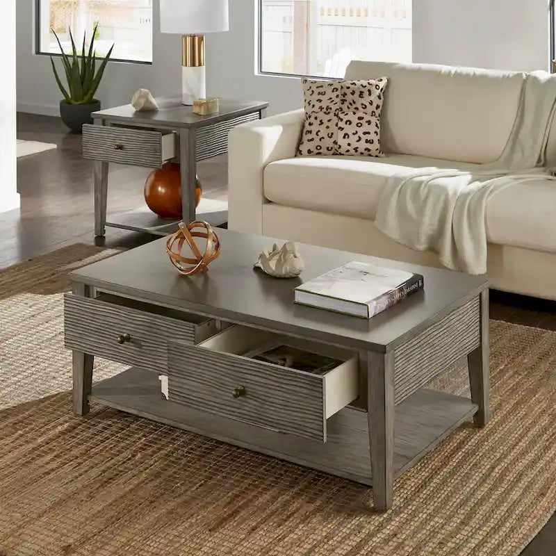 Table en ciment fibré gris avec étagère, finition gris antique Coober, par iNSPIRE Q Modern