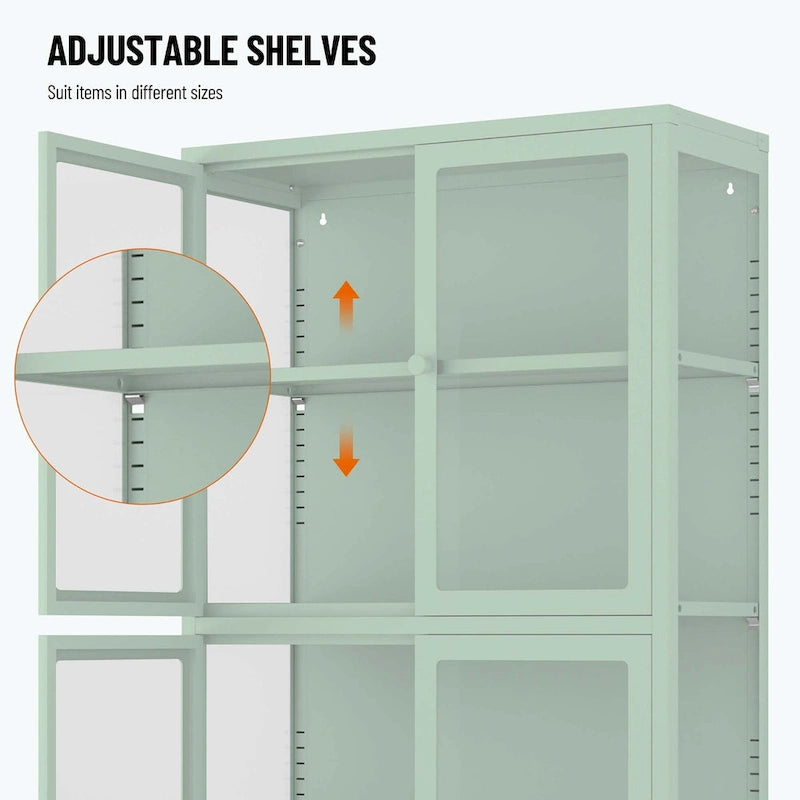 notre armoire de rangement à porte vitrée avec étagères réglables