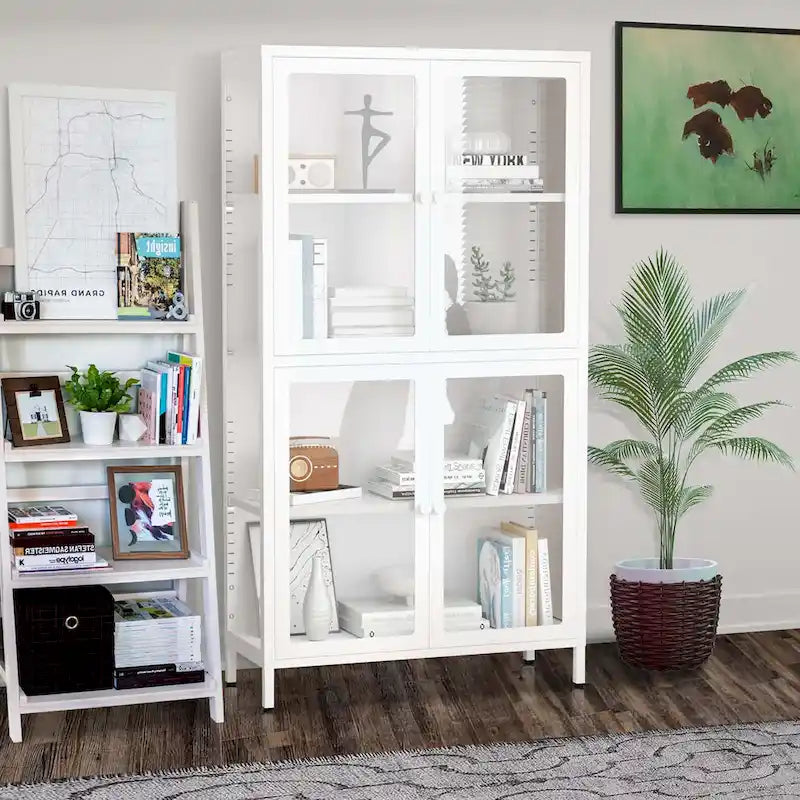 notre armoire de rangement à porte vitrée avec étagères réglables