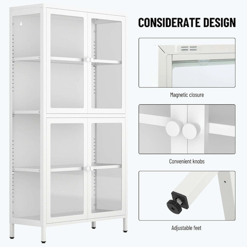 notre armoire de rangement à porte vitrée avec étagères réglables