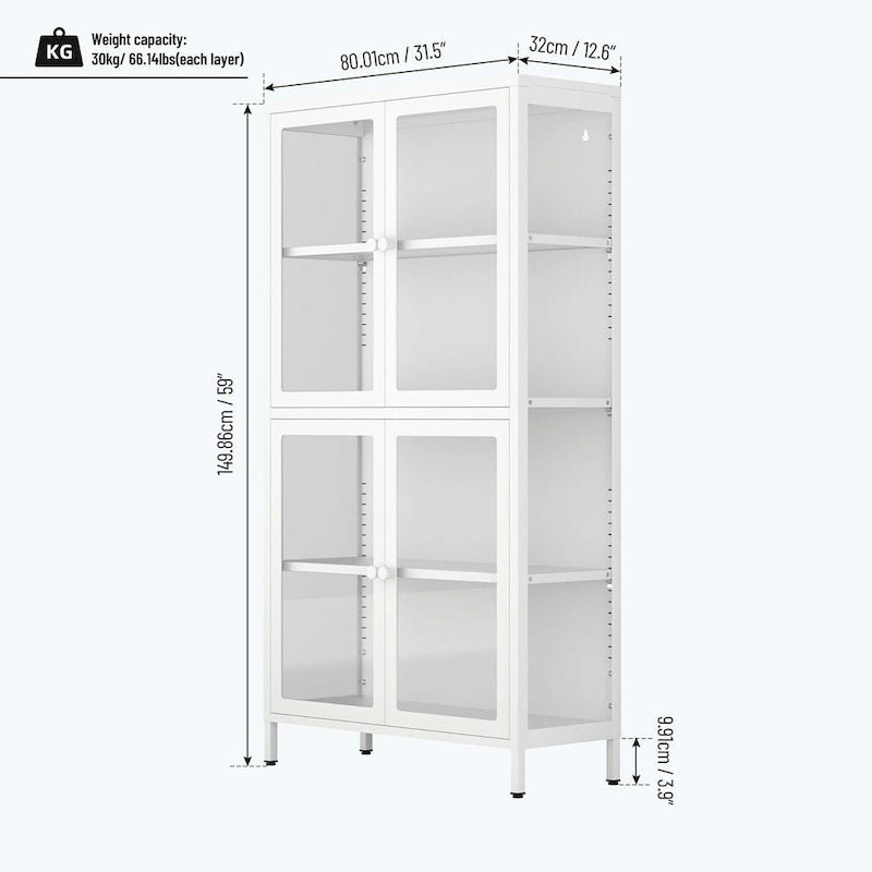 notre armoire de rangement à porte vitrée avec étagères réglables