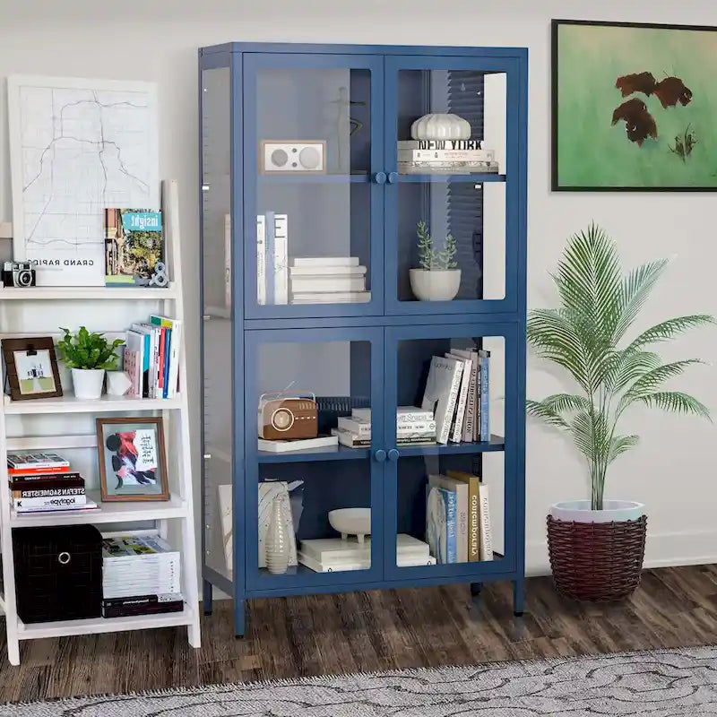 notre armoire de rangement à porte vitrée avec étagères réglables