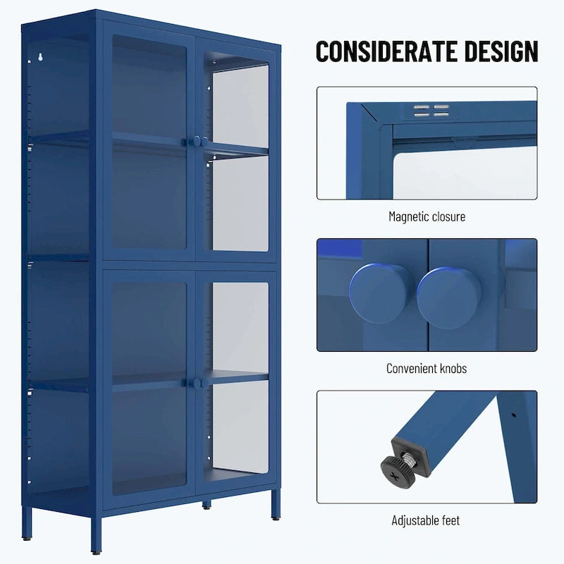 notre armoire de rangement à porte vitrée avec étagères réglables