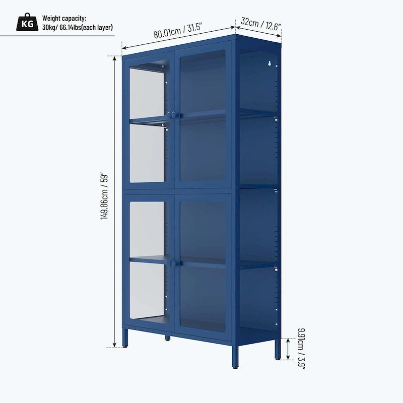 notre armoire de rangement à porte vitrée avec étagères réglables