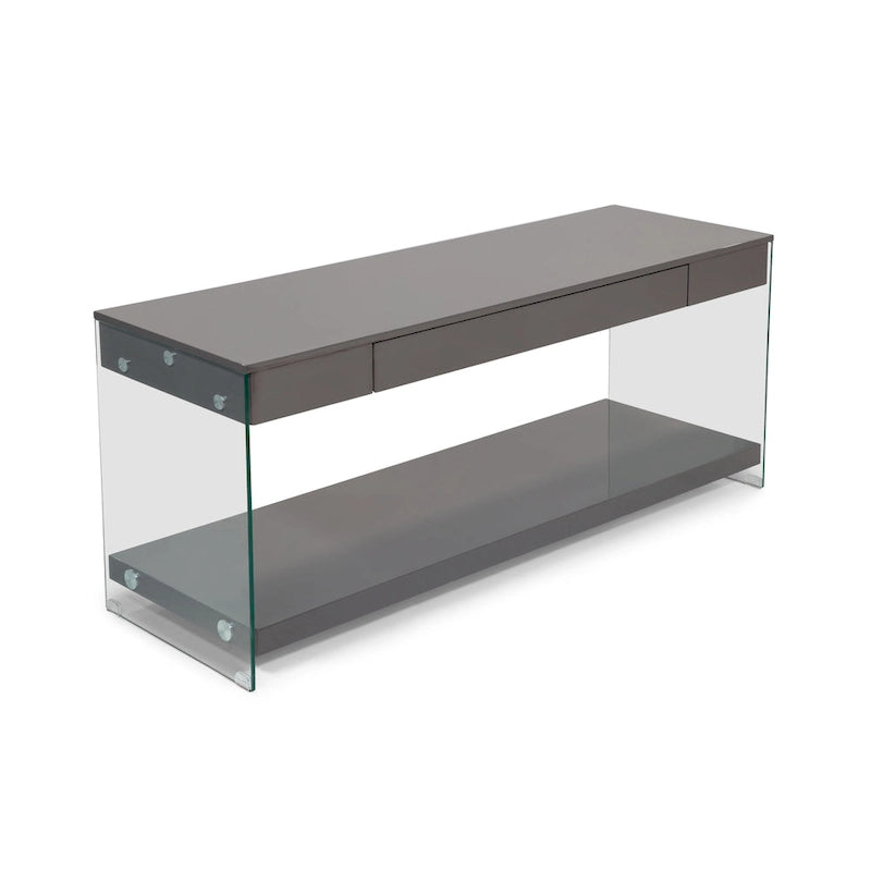 Meuble TV Takamura Modern 60 po en verre, 1 tablette et 1 tiroir, par Strick & Bolton