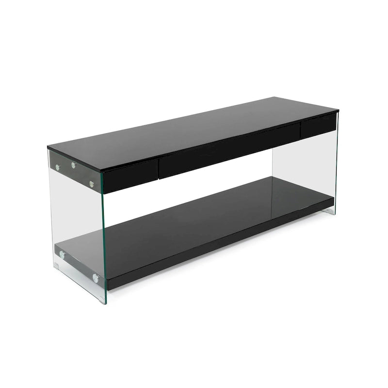 Meuble TV Takamura Modern 60 po en verre, 1 tablette et 1 tiroir, par Strick & Bolton