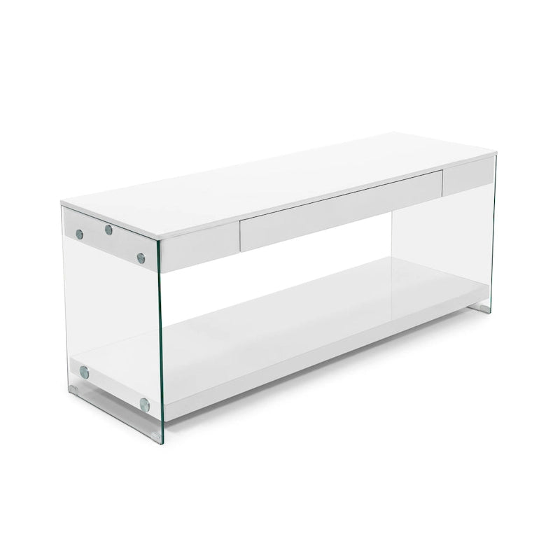 Meuble TV Takamura Modern 60 po en verre, 1 tablette et 1 tiroir, par Strick & Bolton