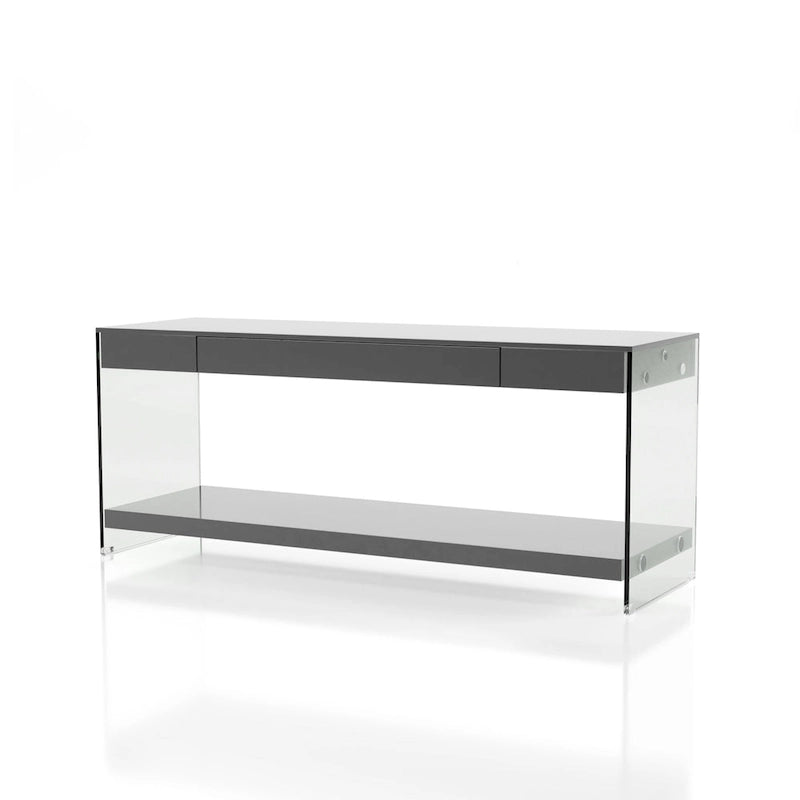 Meuble TV Takamura Modern 60 po en verre, 1 tablette et 1 tiroir, par Strick & Bolton