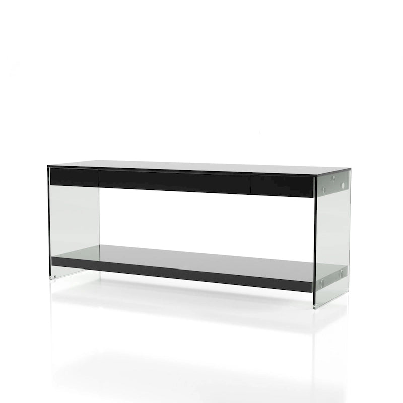 Meuble TV Takamura Modern 60 po en verre, 1 tablette et 1 tiroir, par Strick & Bolton