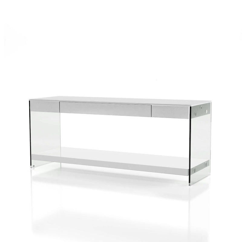 Meuble TV Takamura Modern 60 po en verre, 1 tablette et 1 tiroir, par Strick & Bolton
