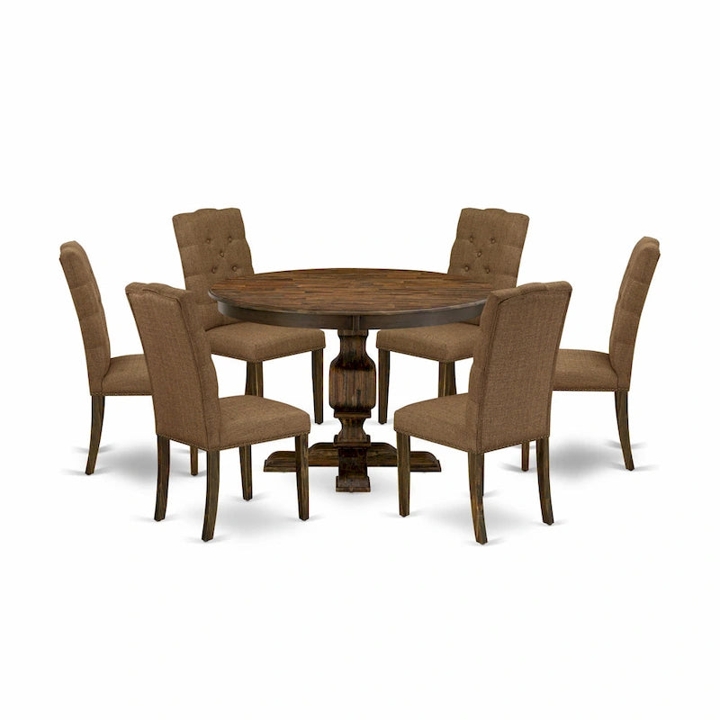 East West Furniture Ensemble de Table de Cuisine - une Table à Manger et des Chaises en Tissu Lin Marron, Chêne Jacobean Vieilli (Options de Pièces)