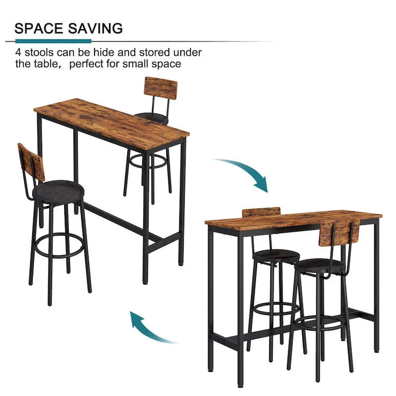 Ensemble bistro 3 pièces, table à manger et tabourets rembourrés avec dossier