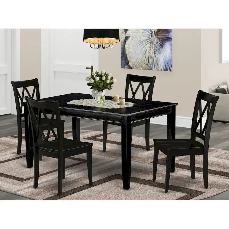 East West Furniture Ensemble de salle à manger composé d'une table de cuisine rectangulaire et de chaises de salle à manger, noir (option de pièces)