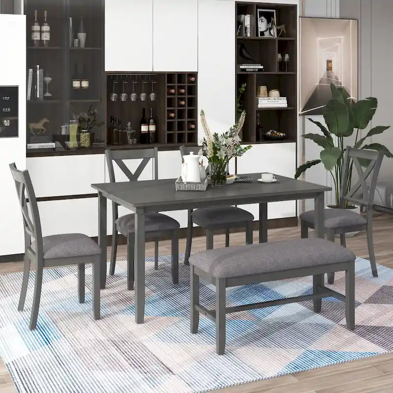 Ensemble de salle à manger Nestfair 6 pièces avec 4 chaises en tissu et un banc