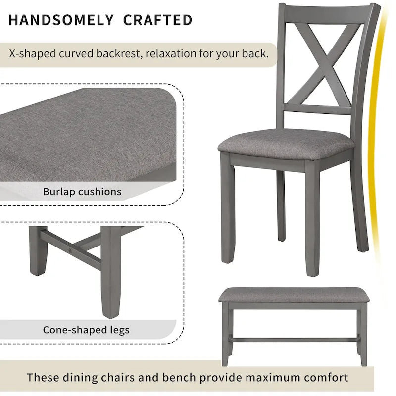 Ensemble de salle à manger Nestfair 6 pièces avec 4 chaises en tissu et un banc
