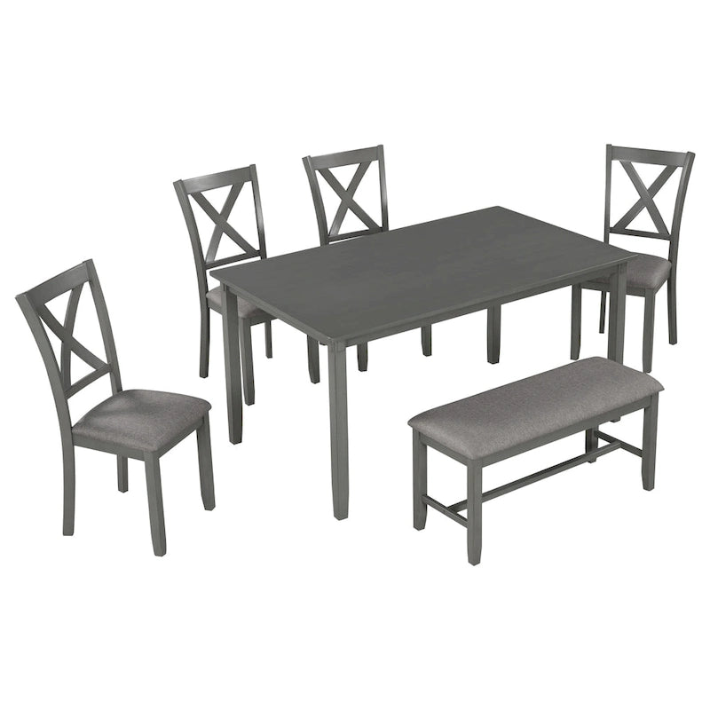 Ensemble de salle à manger Nestfair 6 pièces avec 4 chaises en tissu et un banc