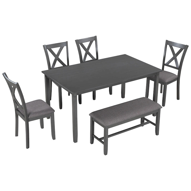 Ensemble de salle à manger Nestfair 6 pièces avec 4 chaises en tissu et un banc